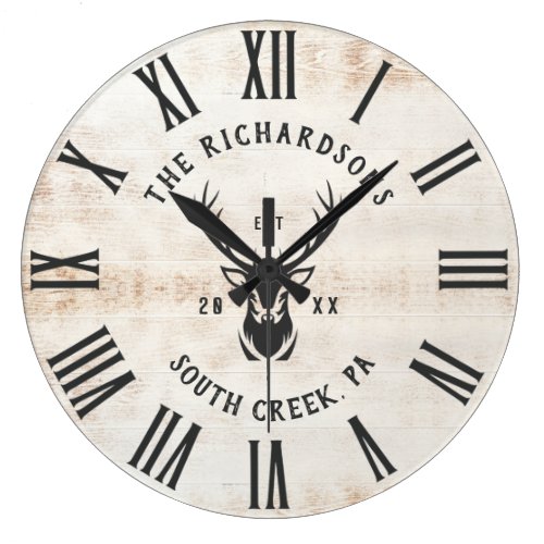 Rustic Modern Custom Family Name Farmhouse Large Clock