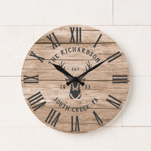 Rustic Modern Custom Family Name Farmhouse Large Clock