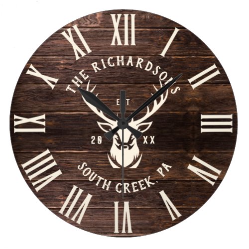 Rustic Modern Custom Family Name Farmhouse Wood Large Clock
