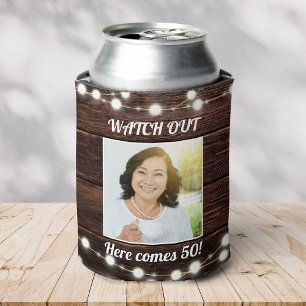 Rustic Modern Custom Photo 50th Birthday Stylish Can Cooler
