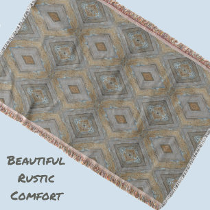 Rustic Modern Diamond Pattern Weathered Woodgrain Throw Blanket