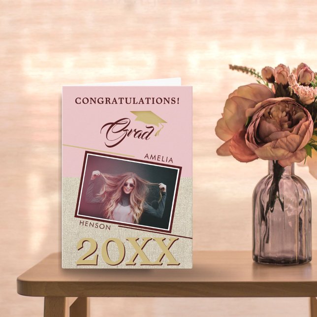 Rustic Modern Dusty Pink Grad Photo Graduation Card (Creator Uploaded)
