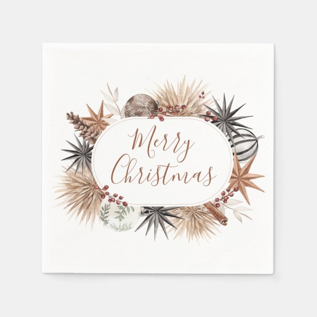 Rustic Modern Earthy Neutral Merry Christmas Napkins (Front)