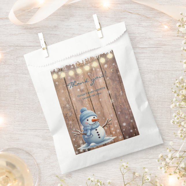 Rustic Modern Elegant Blue Snowman Baby Shower Favor Bag (Clipped)