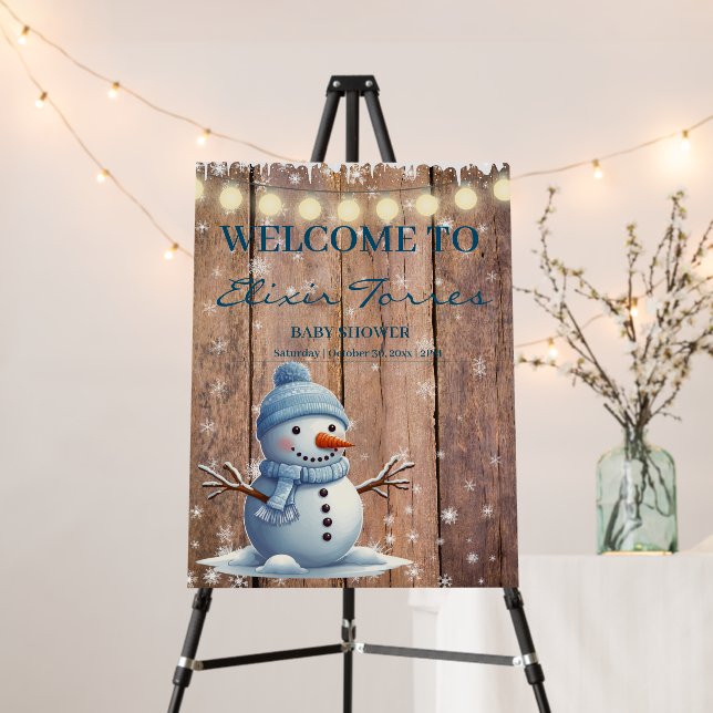 Rustic Modern Elegant Blue Snowman Baby Shower Foam Board (In Situ (Stand))
