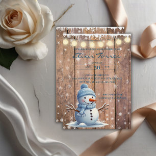 Rustic Modern Elegant Blue Snowman Baby Shower Invitation