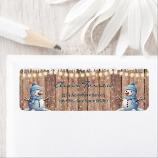 Rustic Modern Elegant Blue Snowman Baby Shower Label