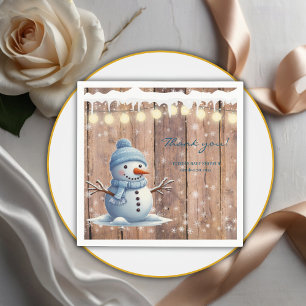 Rustic Modern Elegant Blue Snowman Baby Shower Napkins