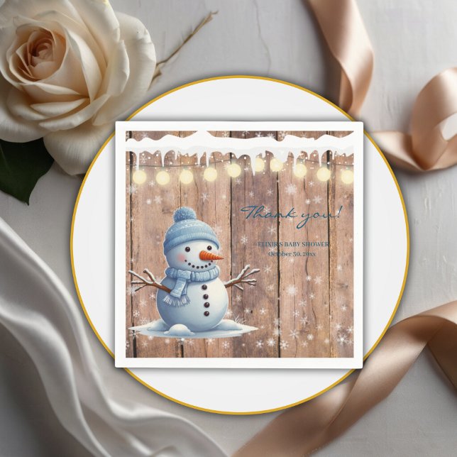 Rustic Modern Elegant Blue Snowman Baby Shower Napkins (Creator Uploaded)