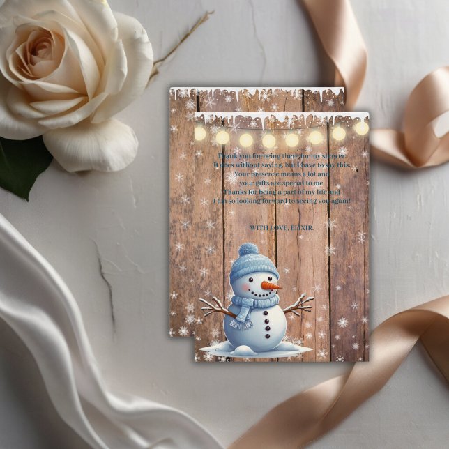 Rustic Modern Elegant Blue Snowman Baby Shower Thank You Card (Creator Uploaded)