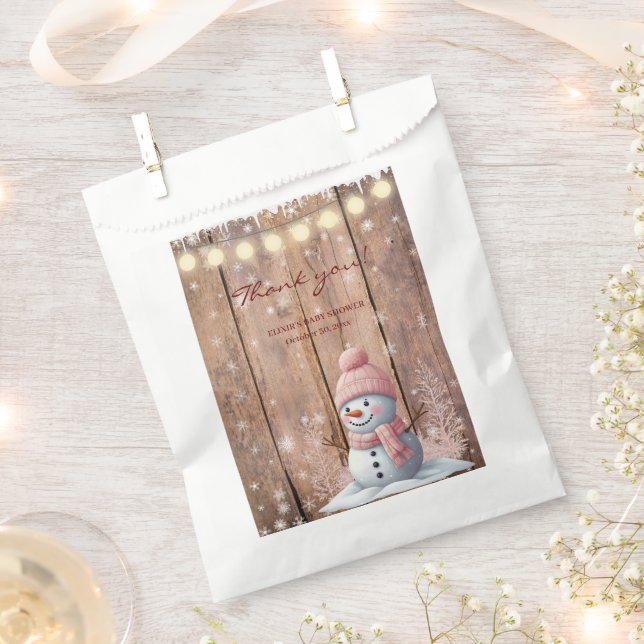 Rustic Modern Elegant Snowman Baby Shower Favor Bag (Clipped)