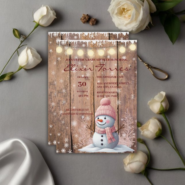 Rustic Modern Elegant Snowman Baby Shower Invitation (Creator Uploaded)