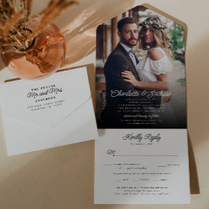 Rustic Modern Elegant Stylish Photo RSVP Wedding All In One Invitation