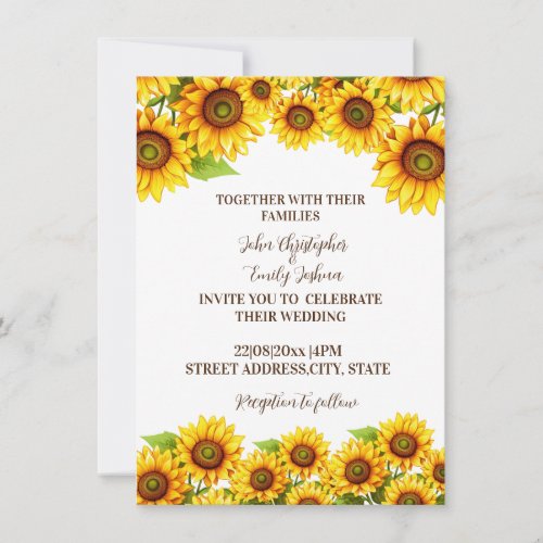Rustic modern Elegant sunflower wedding invitation