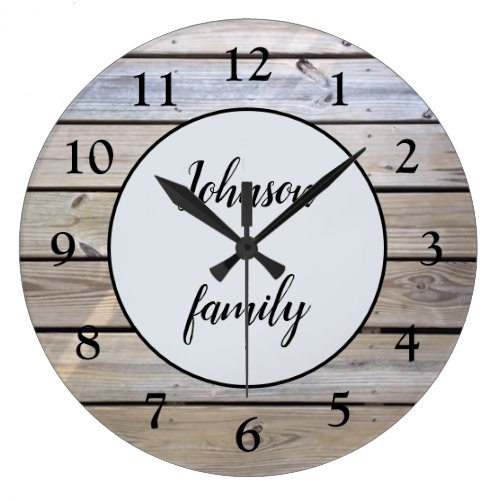 Rustic Modern Elegant Wood Family Name Large Clock
