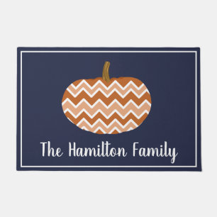 Rustic Modern Fall Chevrons Pumpkin   Personalized Doormat