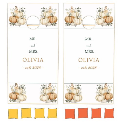 Rustic Modern Fall Pumpkin Thanksgiving Party Cornhole Set