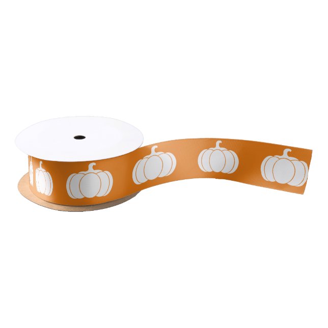 Rustic Modern Fall White Pumpkin Silhouettes Satin Ribbon (Spool)