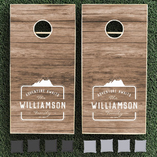 Rustic Modern Family Mountain Cottage Cabin Wood Cornhole Set