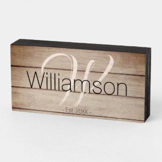 Rustic Modern Family Name Farmhouse Monogram Wood  Wooden Box Sign