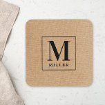 Rustic Modern Family Name Monogram Beverage Coaster<br><div class="desc">Custom-designed coasters featuring rustic modern black and natural design with personalized family name monogram.</div>