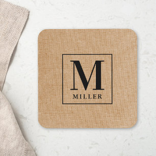 Rustic Modern Family Name Monogram Beverage Coaster