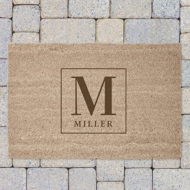 Rustic Modern Family Name Monogram Fiber Doormat (Creator Uploaded)
