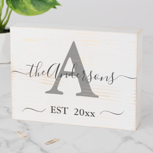 Rustic Modern Family Name Monogram Personalized Wooden Box Sign