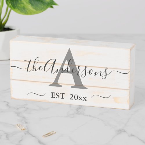 Rustic Modern Family Name Monogram Personalized Wooden Box Sign