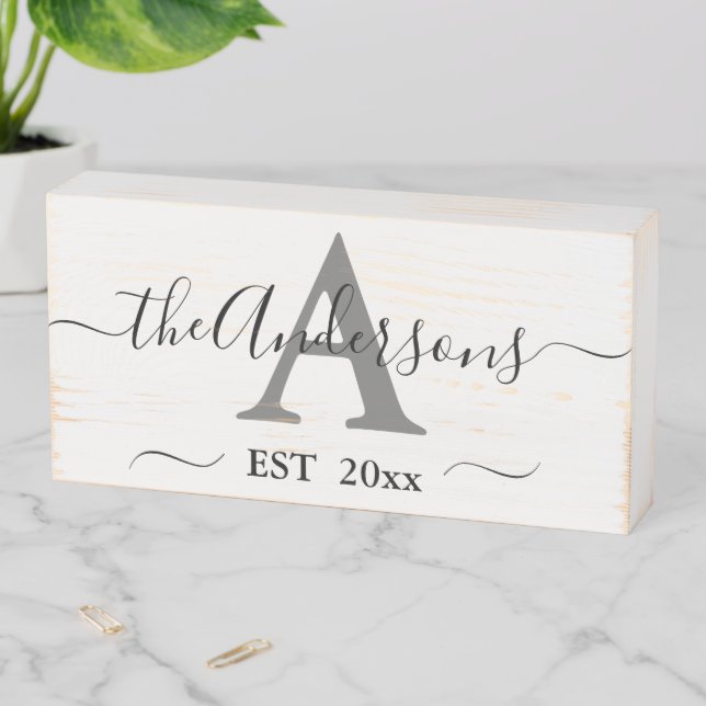 Rustic Modern Family Name Monogram Personalized Wooden Box Sign (In Situ Horizontal)