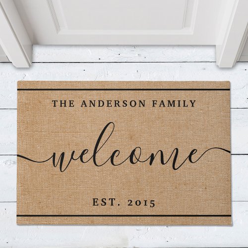 Rustic Modern Family Name Monogram Welcome Doormat