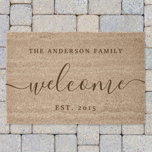 Rustic Modern Family Name Monogram Welcome Fiber Doormat (Creator Uploaded)