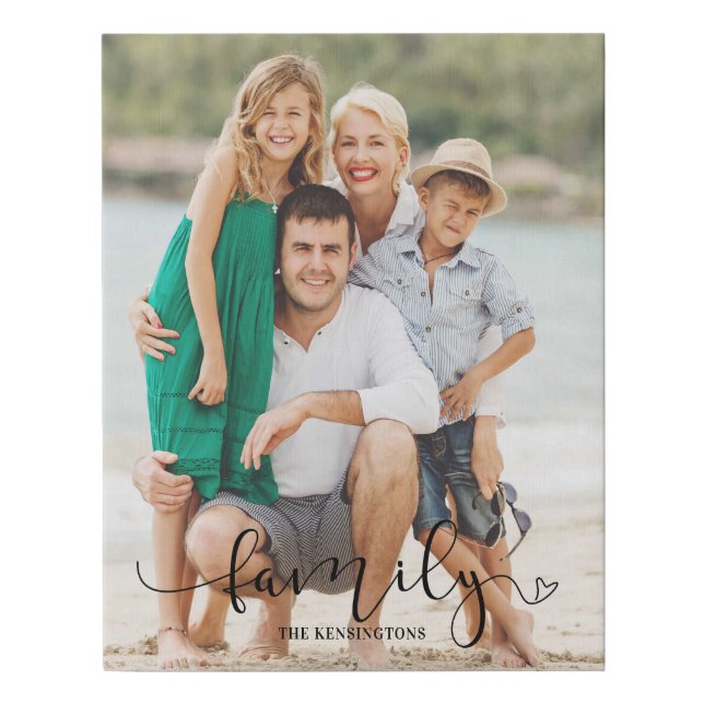 Rustic Modern Family Typography Photo Faux Canvas Print (Front)