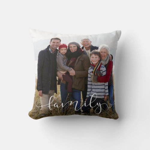 Rustic Modern Family Typography Photo Throw Pillow