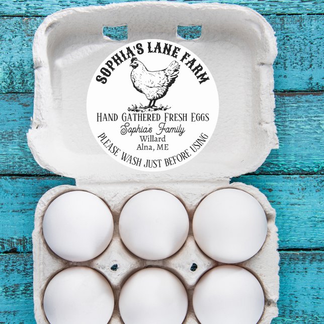Rustic Modern Farm Name With Chicken Illustration Classic Round Sticker (modern personalized farm name with address)