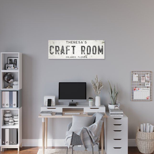 Rustic Modern Farmhouse Craft Room & City Long Canvas Print (Creator Uploaded)