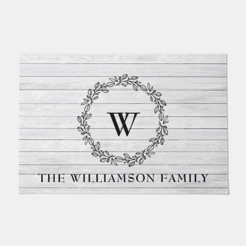 Rustic Modern Farmhouse Style Monogrammed Laurel   Doormat