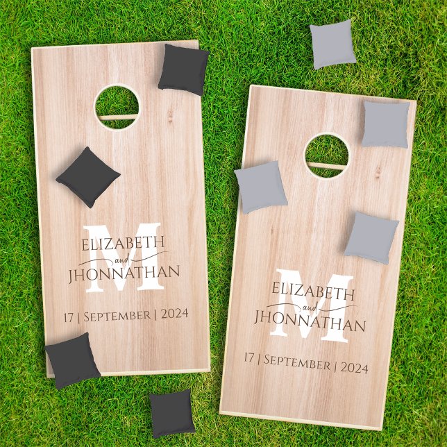 Rustic Modern Farmhouse Wedding Monogram Name Wood Cornhole Set (Creator Uploaded)