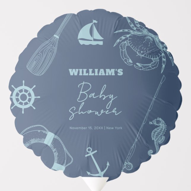 Rustic Modern Fishing Nautical Boy Baby Shower  Balloon (Front)