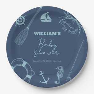 Rustic Modern Fishing Nautical Boy Baby Shower  Paper Plates