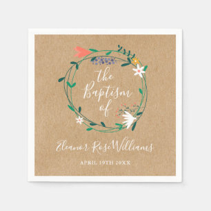 Rustic Modern Floral Baptism Christening Napkins