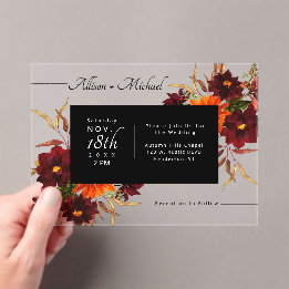 Rustic Modern Floral Watercolor Fall Wedding Acrylic Invitations