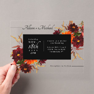Rustic Modern Floral Watercolor Fall Wedding Acrylic Invitations