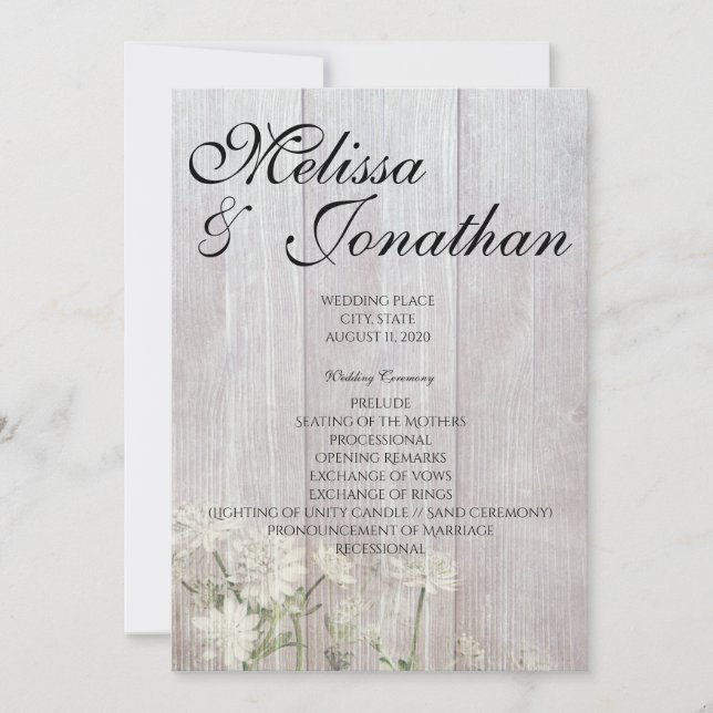 Rustic Modern Floral Wedding Ceremony Program V2 (Front)