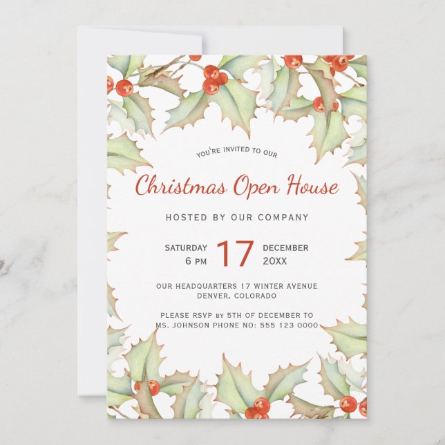 Rustic modern floral winter Christmas open house (Front)