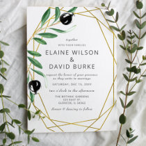 Rustic Modern Geometric Olive Branches Wedding Inv Invitation