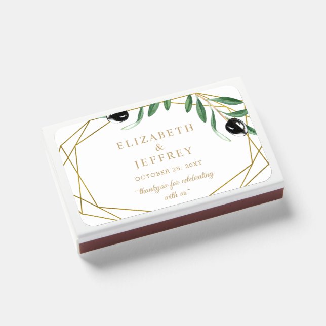 Rustic Modern Geometric Olive Branches Wedding  Matchboxes (Front Closed)