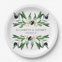 Rustic Modern Geometric Olive Branches Wedding Paper Plates