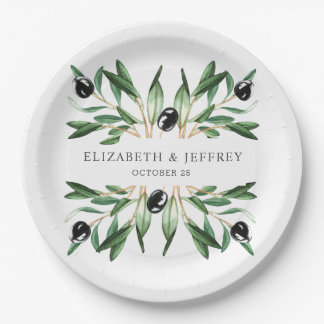 Rustic Modern Geometric Olive Branches Wedding Paper Plates