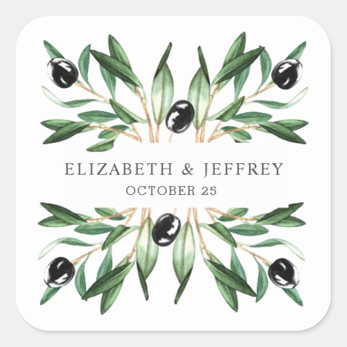 Rustic Modern Geometric Olive Branches Wedding  Square Sticker